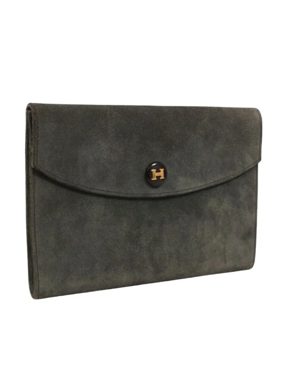 Hermes Pochette Rio Suede Gray Clutch Gold